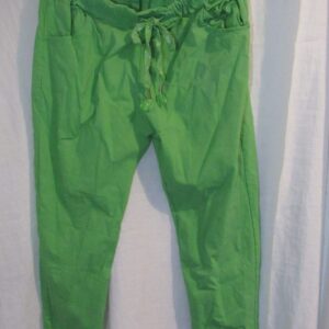 NEW Ladies Lime Green Stretchy Crinkle Magic Trousers One Size Fits 10 12 14 16 18 Size 1