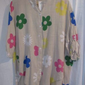 New Ladies Beige Flower Cotton Shirt One Size fits sizes 16 18 20 22