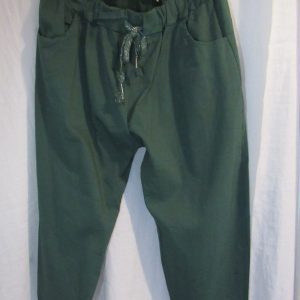 NEW Ladies Forest Green Stretchy Crinkle Magic Trousers One Size Fits 18 20 22 Size 2