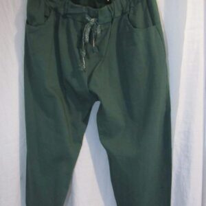 NEW Ladies Forest Green Stretchy Crinkle Magic Trousers One Size Fits 18 20 22 Size 2