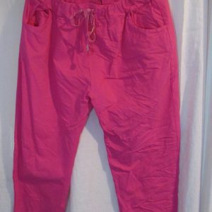 NEW Ladies Cerise Pink Stretchy Crinkle Magic Trousers One Size Fits 16 18 20 22 Size 2