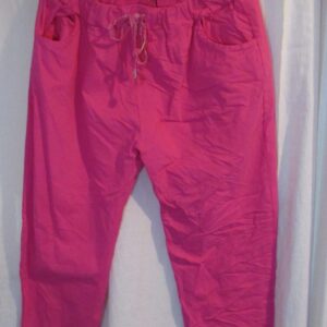 NEW Ladies Cerise Pink Stretchy Crinkle Magic Trousers One Size Fits 16 18 20 22 Size 2
