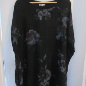 New Ladies Black Floral Linen Pocket Tunic Plus Size Top One Size fits sizes 20 22 24 26