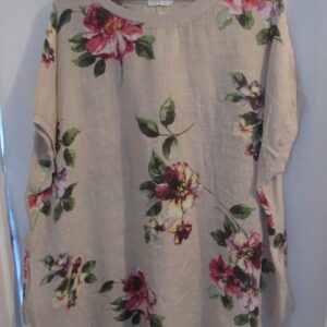 New Ladies Beige Floral Linen Pocket Tunic Plus Size Top One Size fits sizes 20 22 24 26