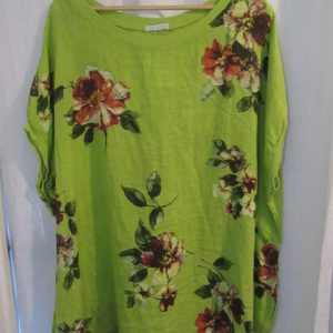 New Ladies Lime Floral Linen Pocket Tunic Plus Size Top One Size fits sizes 20 22 24 26