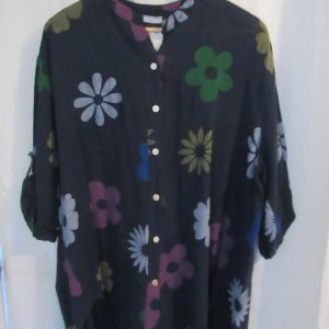 New Ladies Navy Blue Flower Cotton Shirt One Size fits sizes 16 18 20 22