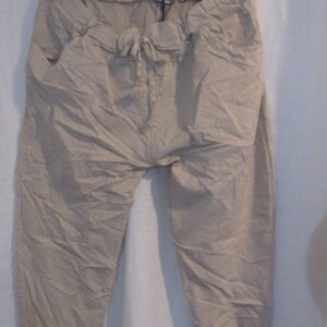 NEW Ladies Beige Stretchy Crinkle Magic Trousers One Size Fits 16 18 20 22 Size 2