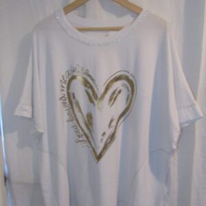 New Ladies White Gold Heart T-shirt One Size fits sizes 18 20 22