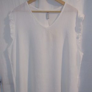 New Ladies White V Neck Frill Sleeve Tunic Top One Size fits sizes 18 20 22