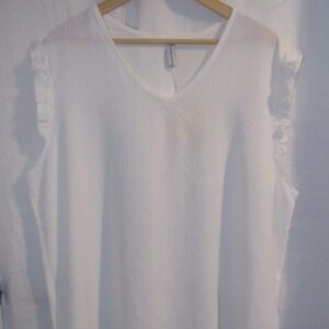 New Ladies White V Neck Frill Sleeve Tunic Top One Size fits sizes 18 20 22