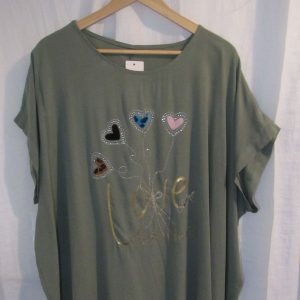 New Ladies Khaki Green Love Hearts Tunic Top One Size fits sizes 18 20 22 24