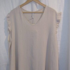 New Ladies Beige V Neck Frill Sleeve Tunic Top One Size fits sizes 18 20 22