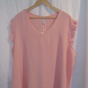 New Ladies Pale Pink V Neck Frill Sleeve Tunic Top One Size fits sizes 18 20 22