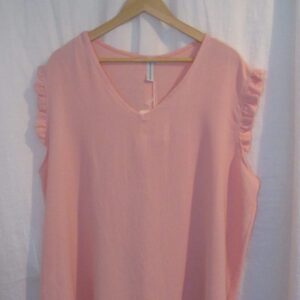 New Ladies Pale Pink V Neck Frill Sleeve Tunic Top One Size fits sizes 18 20 22