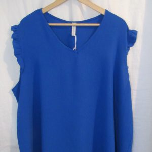 New Ladies Royal Blue V Neck Frill Sleeve Tunic Top One Size fits sizes 18 20 22