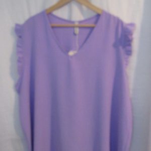 New Ladies Lilac V Neck Frill Sleeve Tunic Top One Size fits sizes 18 20 22