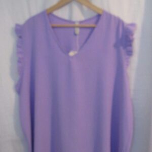New Ladies Lilac V Neck Frill Sleeve Tunic Top One Size fits sizes 18 20 22