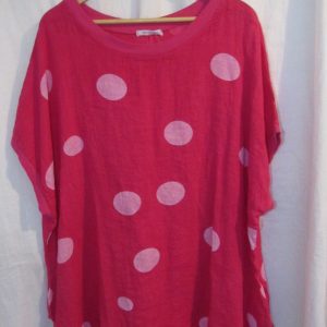 New Ladies Cerise Pink Spot Linen Pocket Tunic Plus Size Top One Size fits sizes 20 22 24 26