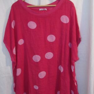 New Ladies Cerise Pink Spot Linen Pocket Tunic Plus Size Top One Size fits sizes 20 22 24 26