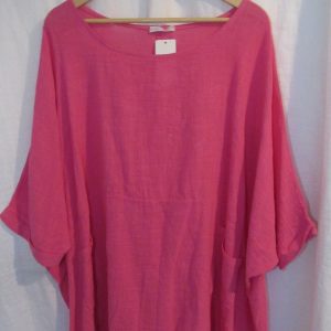 New Ladies Cerise Pink Pocket Tunic Plus Size Top One Size Fits sizes 20 22 24 26
