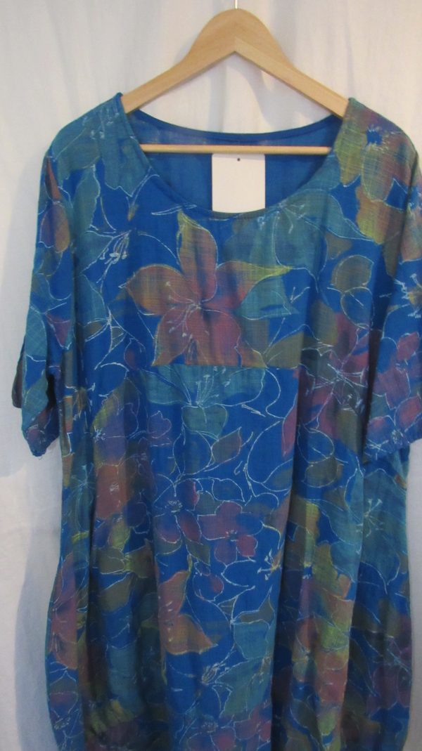 New Ladies Royal Blue Pocket Floral Summer Dress Plus One Size fits sizes 18 20 22 - Image 3