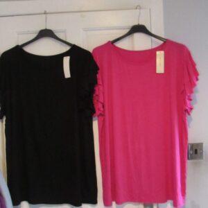 BUNDLE DEAL 1 x black and 1 x Cerise Frill arm t-shirts one size fits 18 20 22 FOR ONLY £20