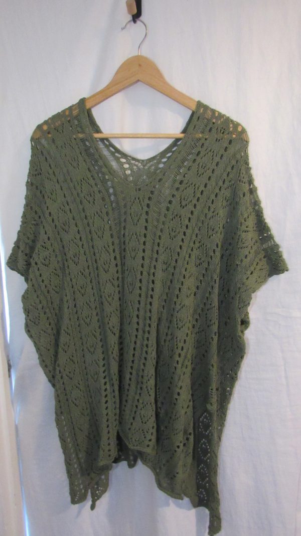 New Ladies Khaki Green Lacy Tunic Top One Size fits sizes 18 20 22