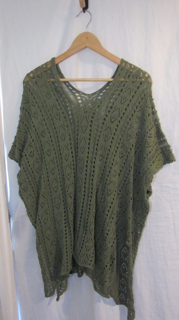 New Ladies Khaki Green Lacy Tunic Top One Size fits sizes 18 20 22 - Image 2