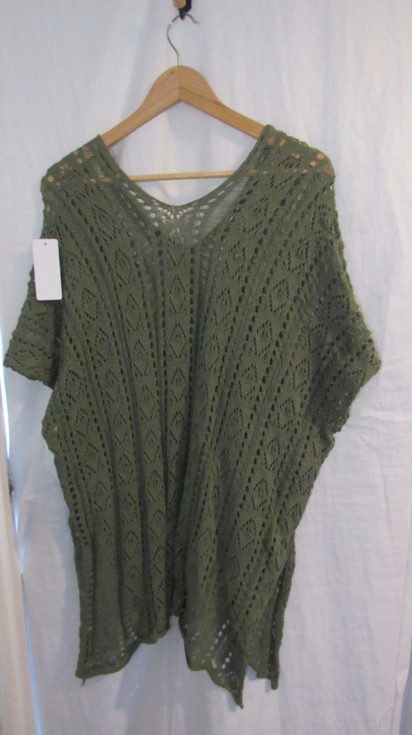 New Ladies Khaki Green Lacy Tunic Top One Size fits sizes 18 20 22 - Image 5