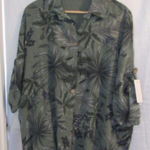 New Ladies Khaki Floral Button Up Shirt One Size Fits sizes 18 20 22
