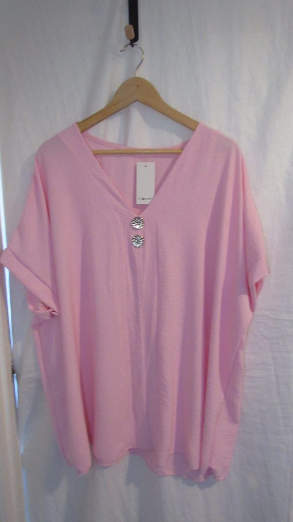 New Ladies Pale Pink V Neck Button Tunic Top One Size fits sizes 18 20 22 - Image 2
