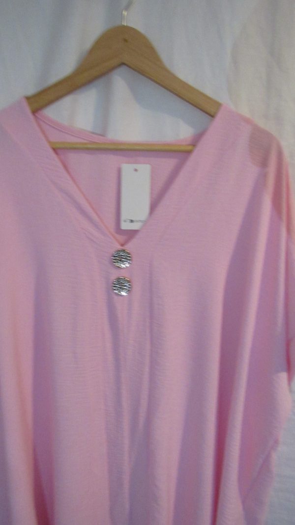 New Ladies Pale Pink V Neck Button Tunic Top One Size fits sizes 18 20 22 - Image 3