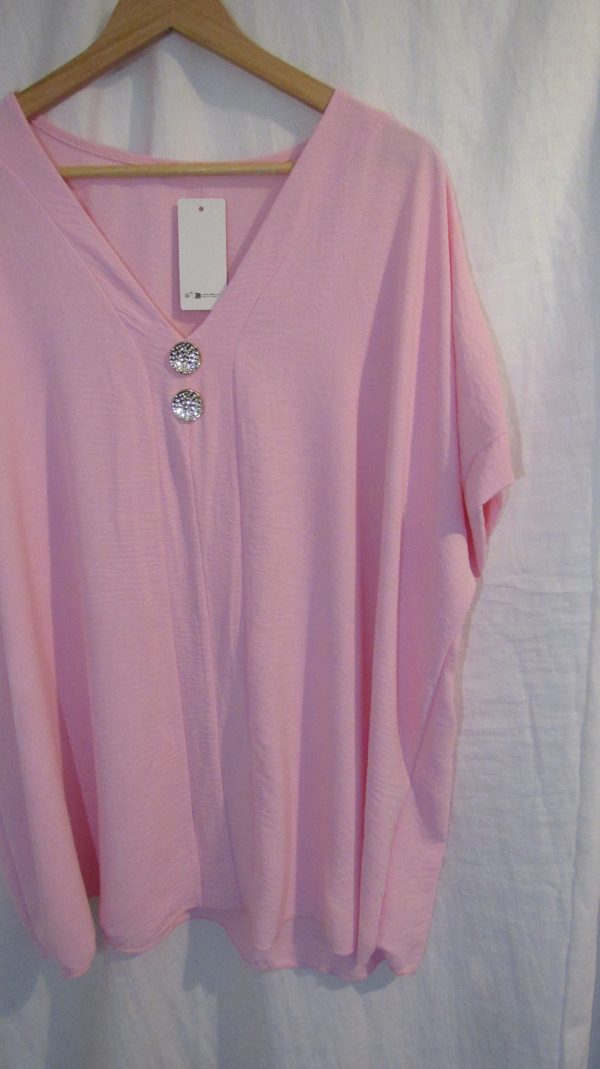 New Ladies Pale Pink V Neck Button Tunic Top One Size fits sizes 18 20 22 - Image 4