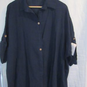 New Ladies Navy Blue Button Up Shirt One Size fits sizes 18 20 22