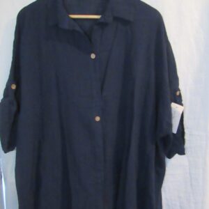 New Ladies Navy Blue Button Up Shirt One Size fits sizes 18 20 22