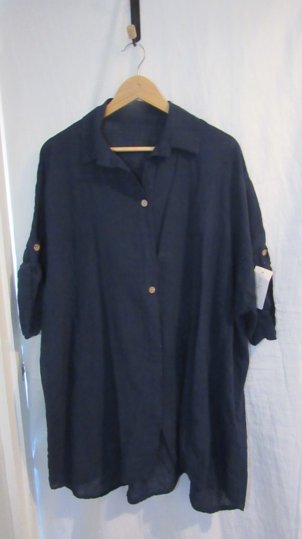 New Ladies Navy Blue Button Up Shirt One Size fits sizes 18 20 22 - Image 5