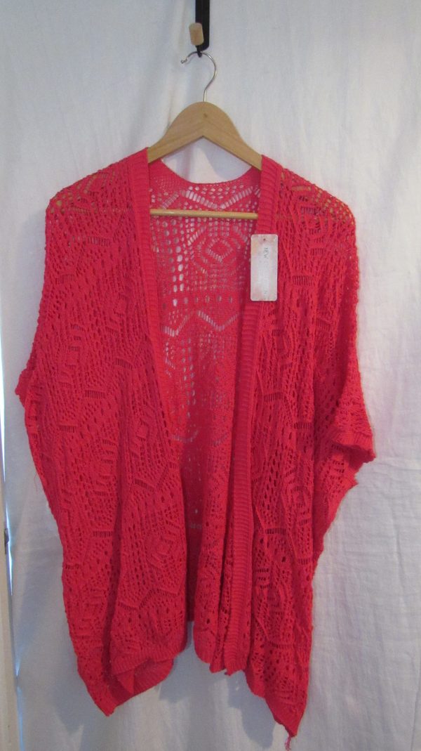 New Ladies Cerise Pink Lacy Open Cardigan One Size fits sizes 18 20 22