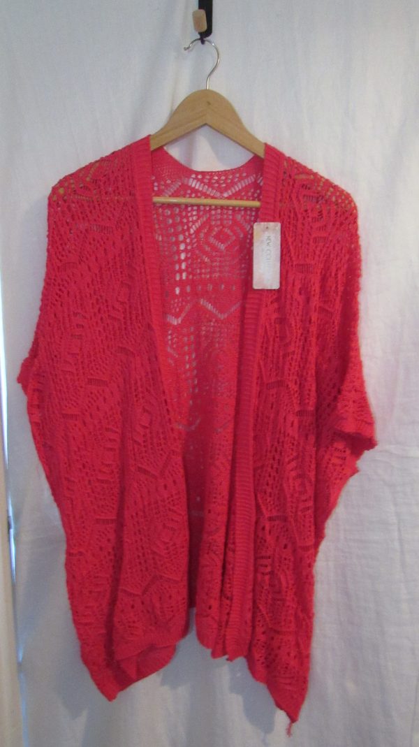 New Ladies Cerise Pink Lacy Open Cardigan One Size fits sizes 18 20 22 - Image 2