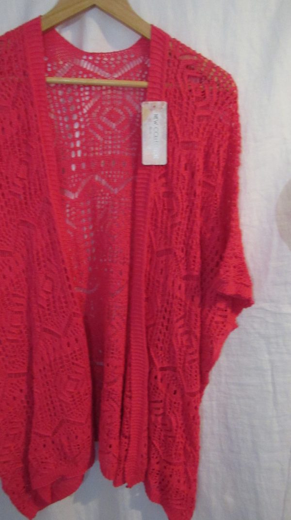 New Ladies Cerise Pink Lacy Open Cardigan One Size fits sizes 18 20 22 - Image 3