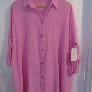 New Ladies Pale Pink Button Up Shirt One Size fits sizes 18 20 22