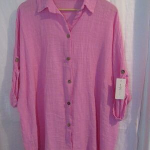 New Ladies Pale Pink Button Up Shirt One Size fits sizes 18 20 22