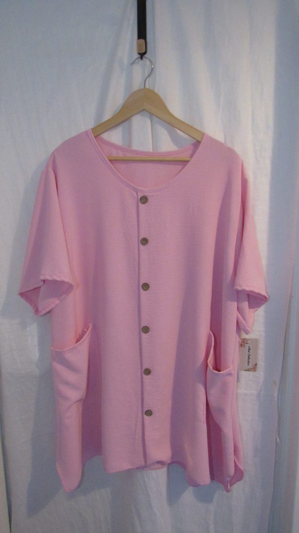 New Ladies Pale Pink Pocket Fake Button Tunic Top One Size fits sizes 18 20 22