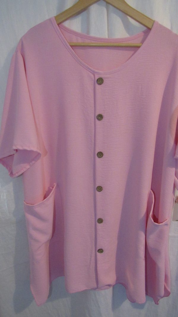 New Ladies Pale Pink Pocket Fake Button Tunic Top One Size fits sizes 18 20 22 - Image 3