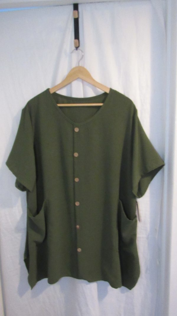 New Ladies Khaki Pocket Fake Button Tunic Top One Size fits sizes 18 20 22