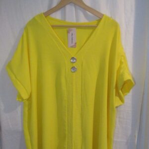 New Ladies Yellow V Neck Button Tunic Top One Size fits sizes 18 20 22