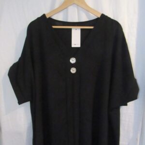 New Ladies Black V Neck Button Tunic Top One Size fits sizes 18 20 22