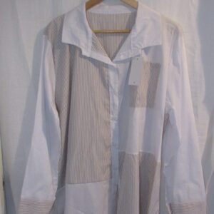 New Ladies Beige Striped Plus Size Button up Shirt One Size fits sizes 18 20 22 NON RETURNABLE