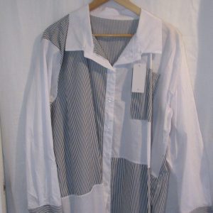 SALE SALE SALE New Ladies Black Striped Plus Size Button up Shirt One Size fits sizes 18 20 22 NON RETURNABLE