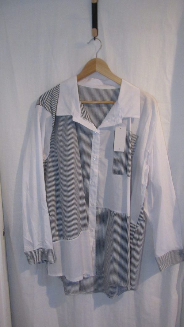 SALE SALE SALE New Ladies Black Striped Plus Size Button up Shirt One Size fits sizes 18 20 22 NON RETURNABLE
