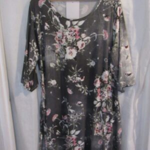 New Ladies Grey Floral Dress One Size fits sizes 18 20 22 24